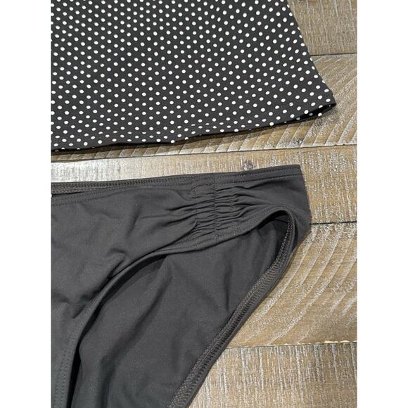 Lands End Halter Tankini Swim Suit Brown Polka Dot Tie Neck Solid Bottoms Size 8 - Picture 7 of 9